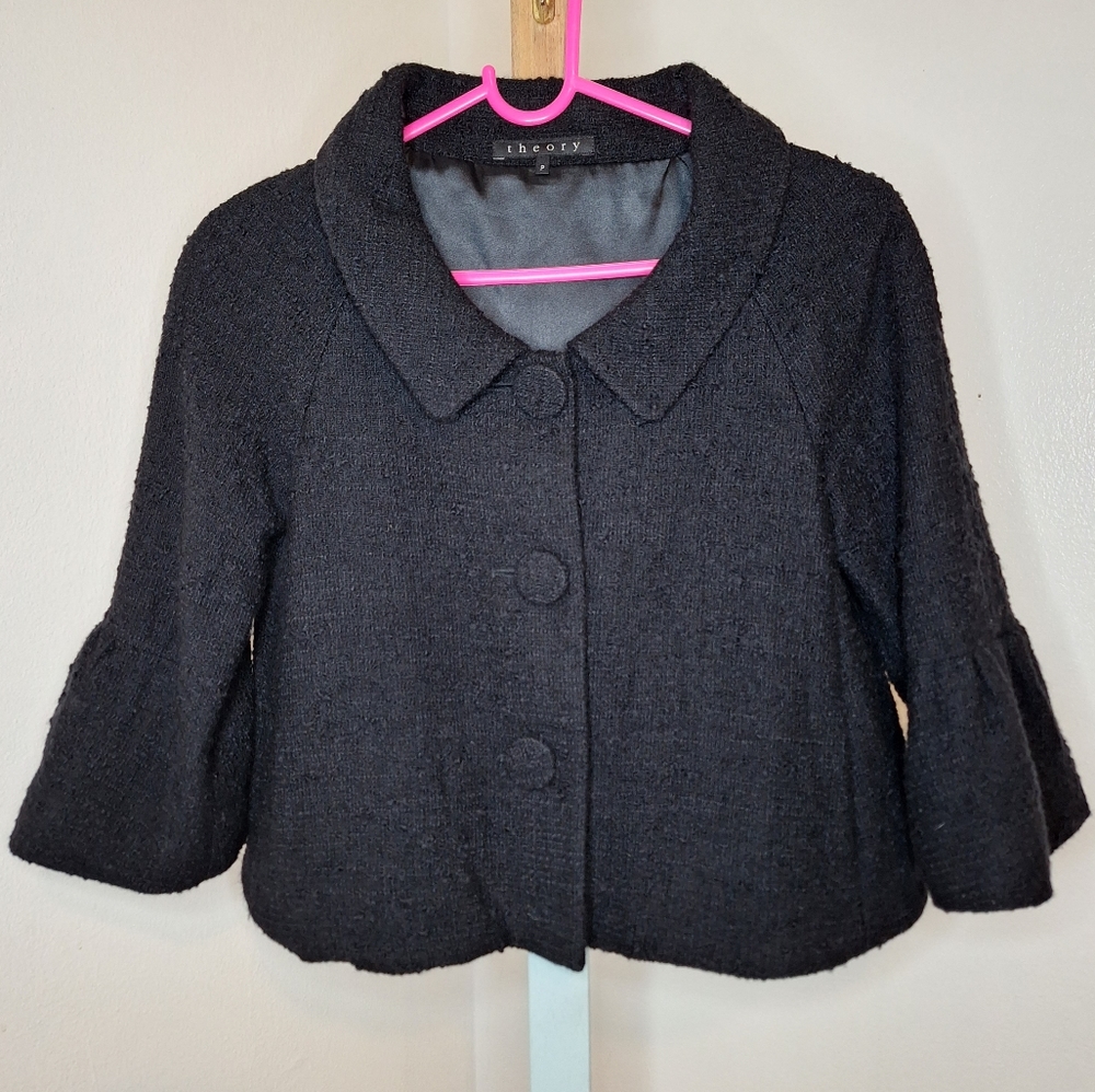 Theory Cropped Wool Tweed Coat
